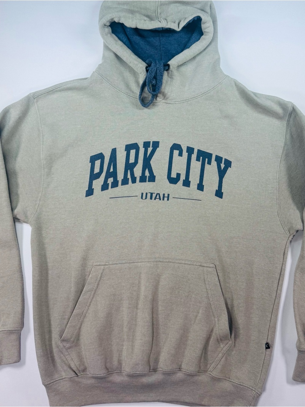 VALANI Unisex Pullover Hoodie, Park City Utah, Gray w/Navy Blue text, Medium